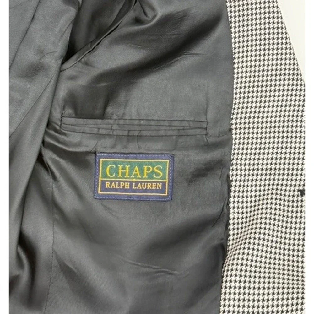 VNTG Chaps Ralph Lauren Blazer Mens 41R Wool Silk Blend Houndstooth‎ Two Button
